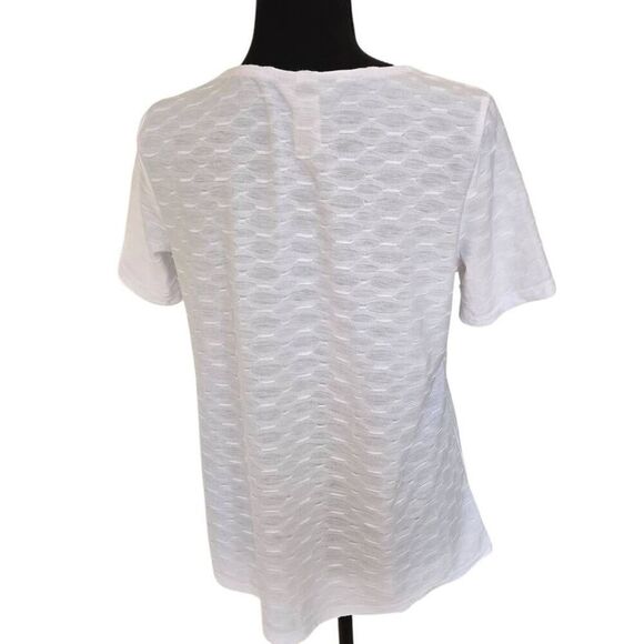 Multiples Womens Geometric Jacquard Side Button Short Sleeve Top White Small - Picture 4 of 10